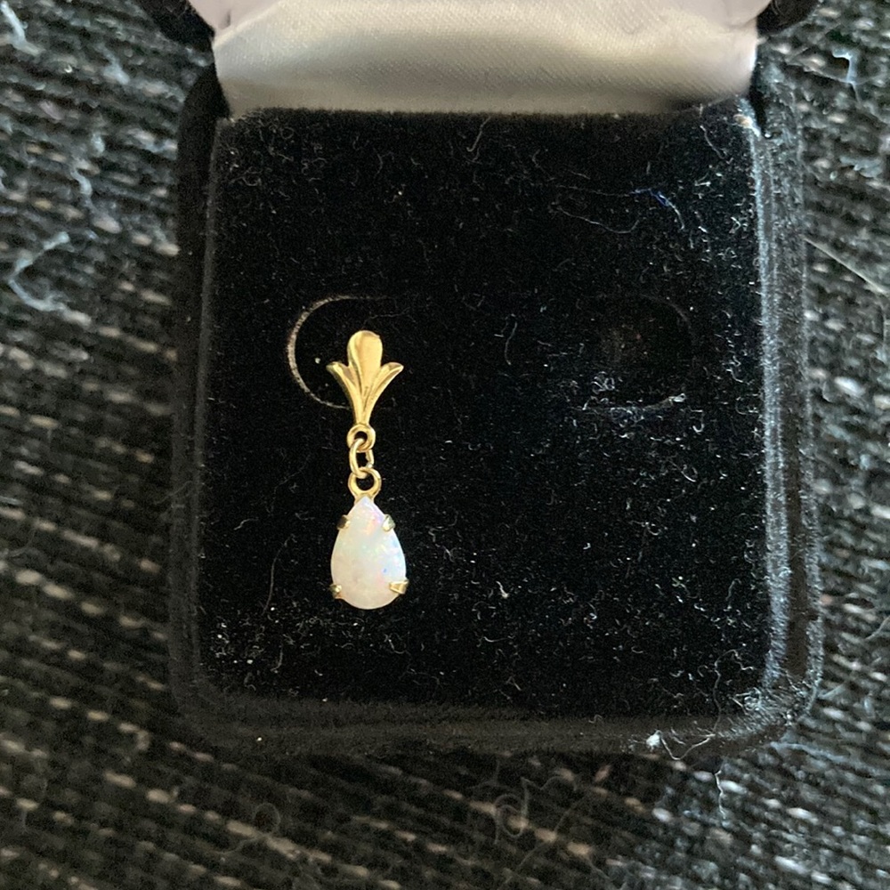 Gold and Opal single drop earring with post back
